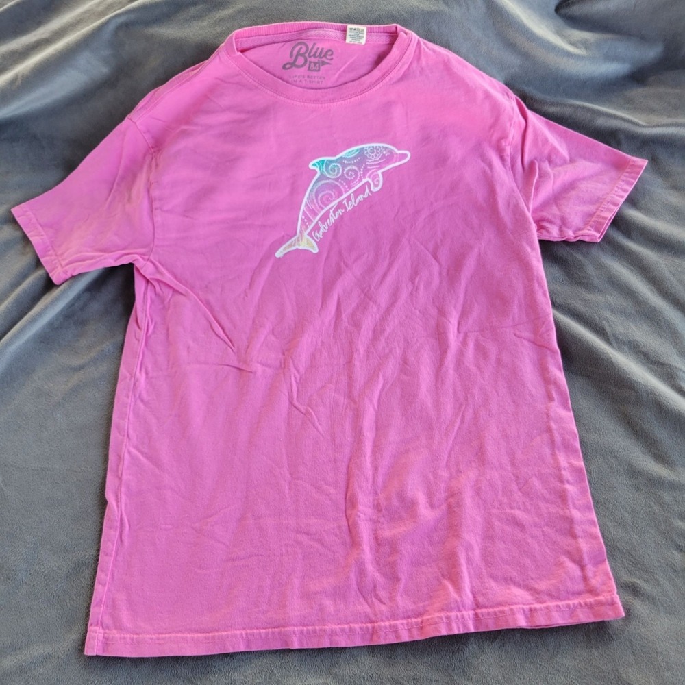 Blue 84 T-Shirt Womens L Pink Dolphin Design Cotton Casual Graphic Tee